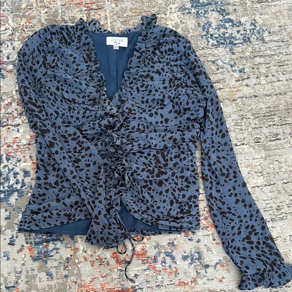 Cabi Blue Leopard Print Blouse